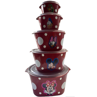 jogo de pote multiuso adesivado da Minnie 5 peças , jogo vermelho