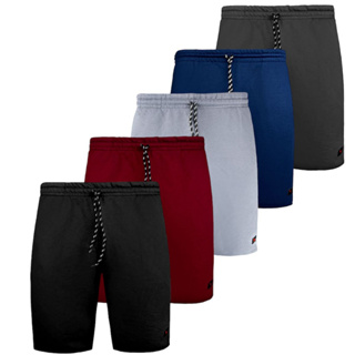 Kit 5 Bermudas Masculinas Moletom Lisas Amarração Algodão Cós Elastano Academia Treino Ducam