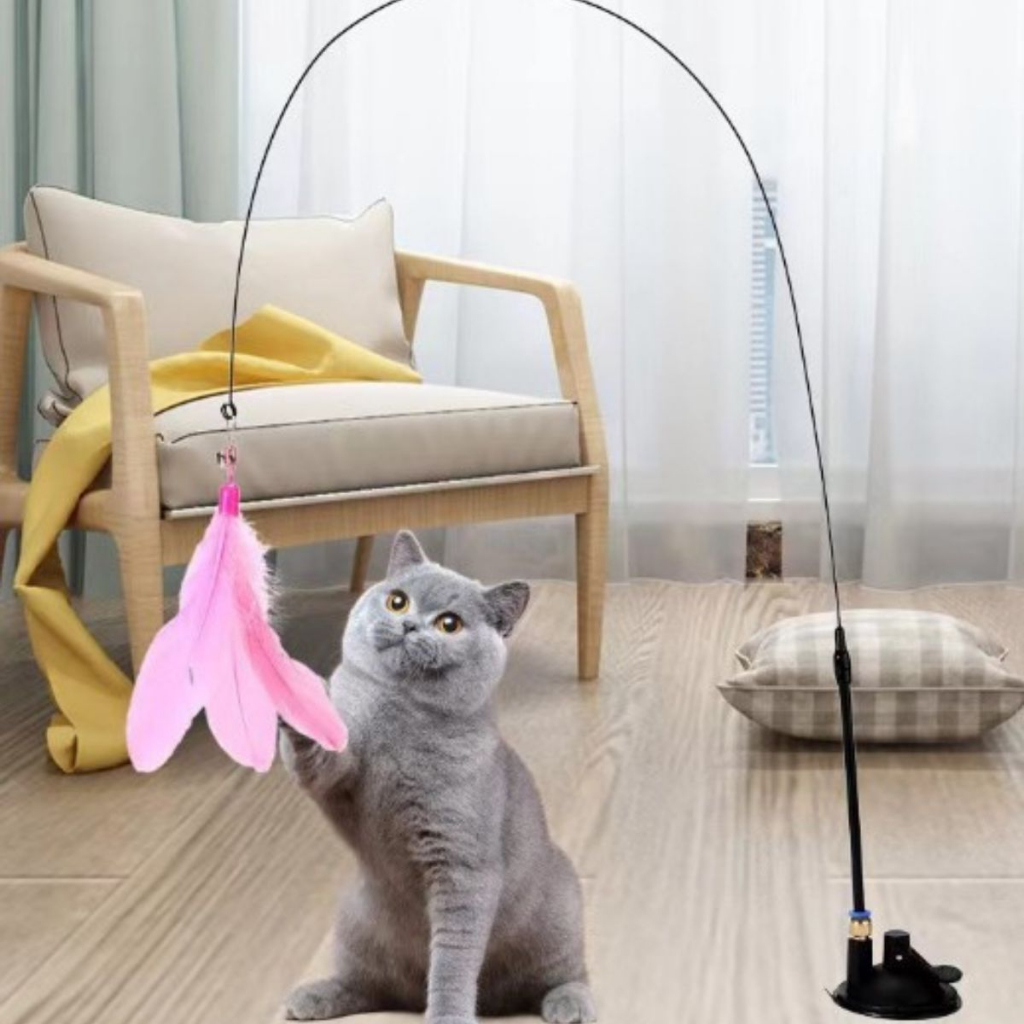 Brinquedo Interativo Gato Varinha Pena Com Ventosa Fixa Chao Para ...