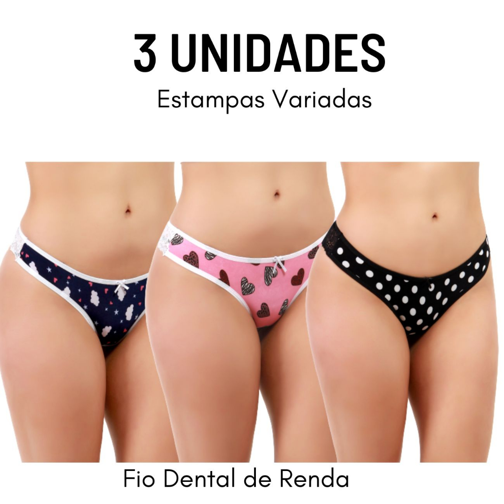 Kit 3 Calcinhas Fio Dental De Liganet Com Renda Sensual Shopee Brasil