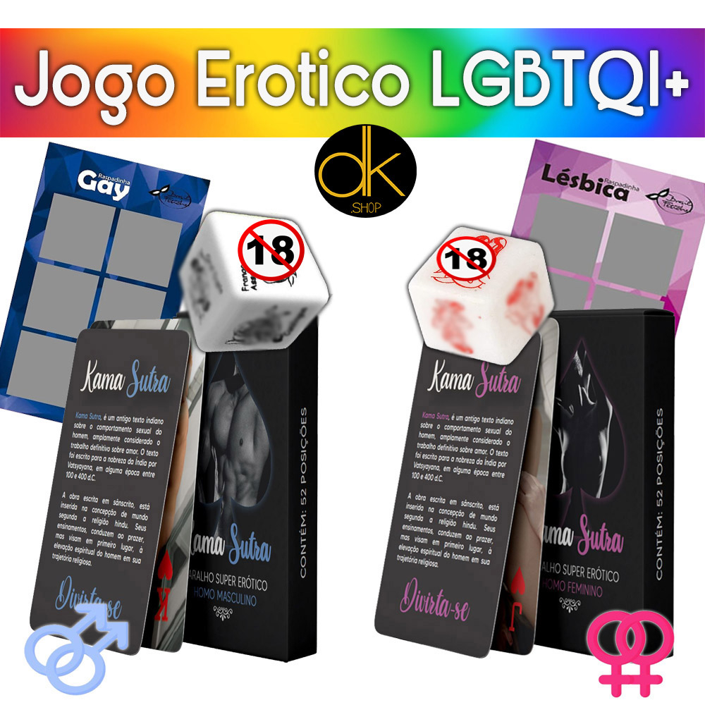 Kit Jogos Eróticos LGBTQI+ - Baralho Kama Sutra, Raspadinha Sexy, Dados de Posições - GAY e LESBICA - SexShop/ Produtos Eróticos