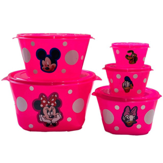 Jogo de potes 5 peças neon adesivado da minnie multiuso redondo