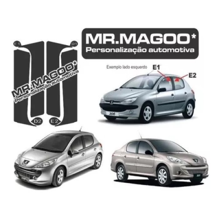 Adesivo Para Coluna Preto Peugeot 206 e 207 - 4 Portas
