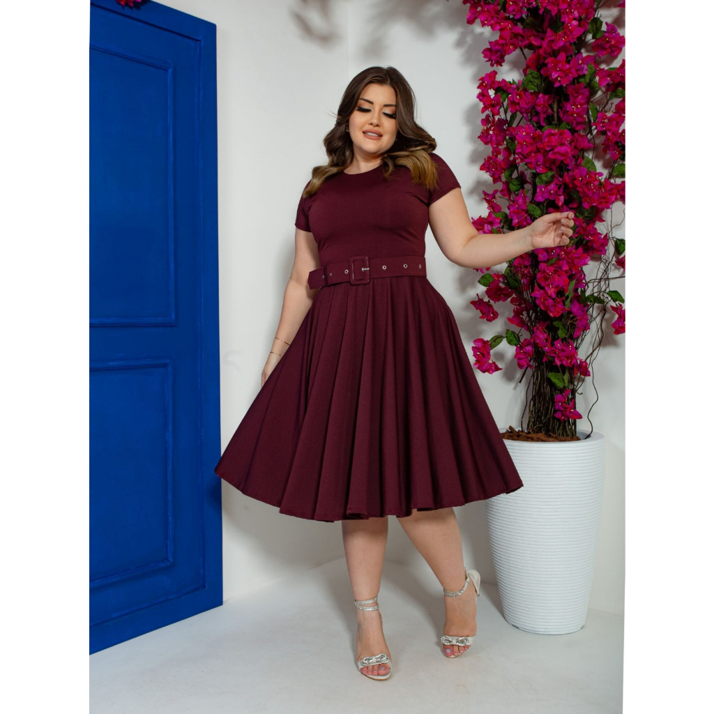 Vestido Midi Godê Moda Cristã Comportada Com Cinto | Shopee Brasil