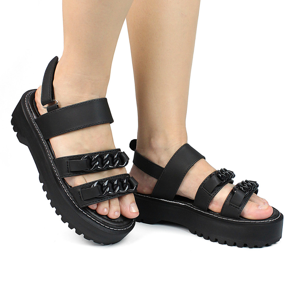 Sandália Preta Sandalia Tratorada Fechada Sandália Salto Sandalia