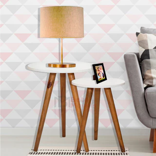 Jogo de Mesa Lateral Decoração Sala Pé Palito Conjunto Mesinhas de Madeira