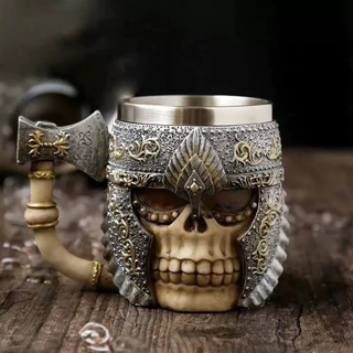Caneca Chopp Medieval Cranio Caveira Viking Machado - 400ml + ABRIDOR DE GARRAFA