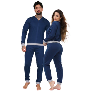 Kit de casal Pijamas com punho de malha