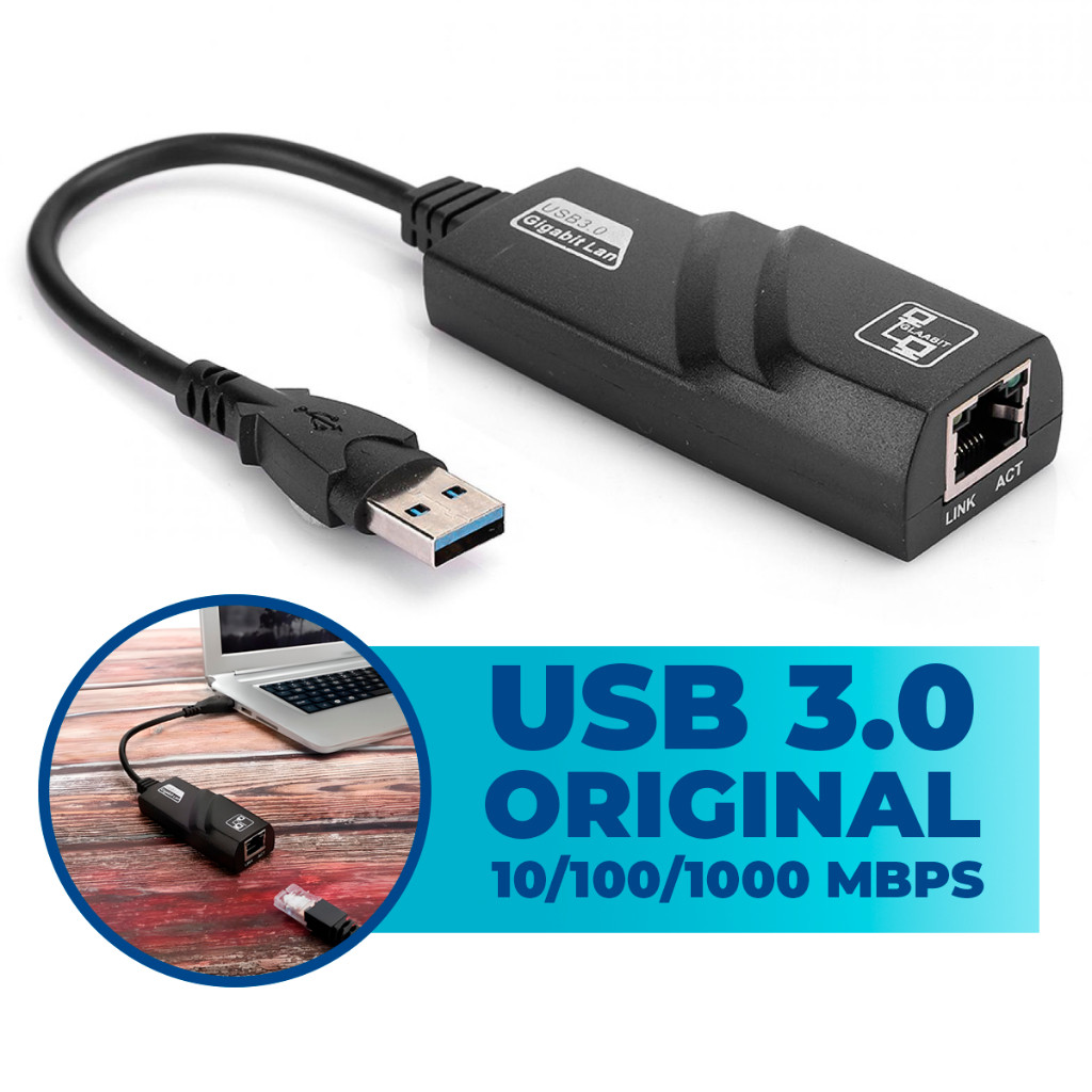 Adaptador de Rede USB 3.0 RJ45 Gigabit 1000 Mbps Ethernet 10/100/1000 Internet Cabo - Computador PC Desktop Notebook