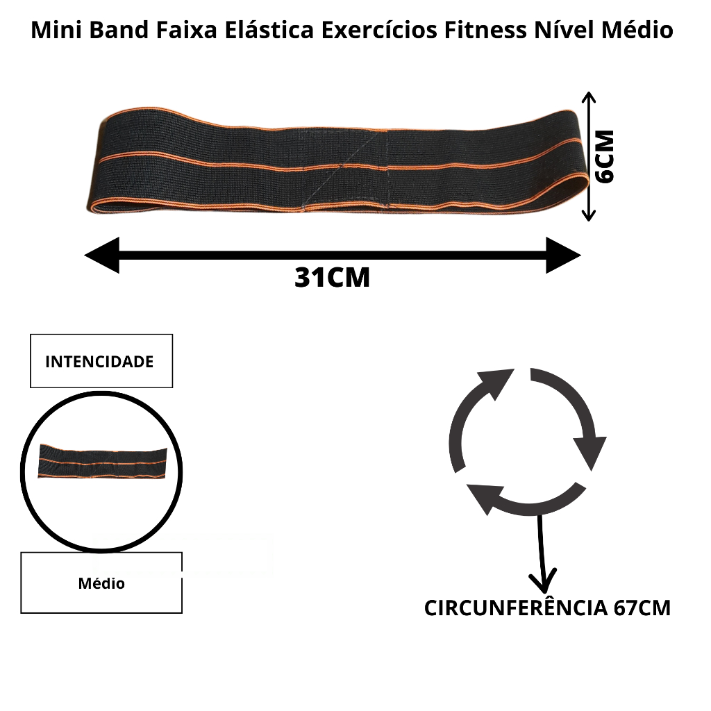 Mini Band Faixa Elástica Exercícios Fitness Nível Médio larg - 6cm - Lord Imperio