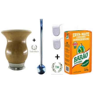 Kit Chimarrão Cuia com Pé de Metal + Bomba + 500 Gramas de Erva Mate