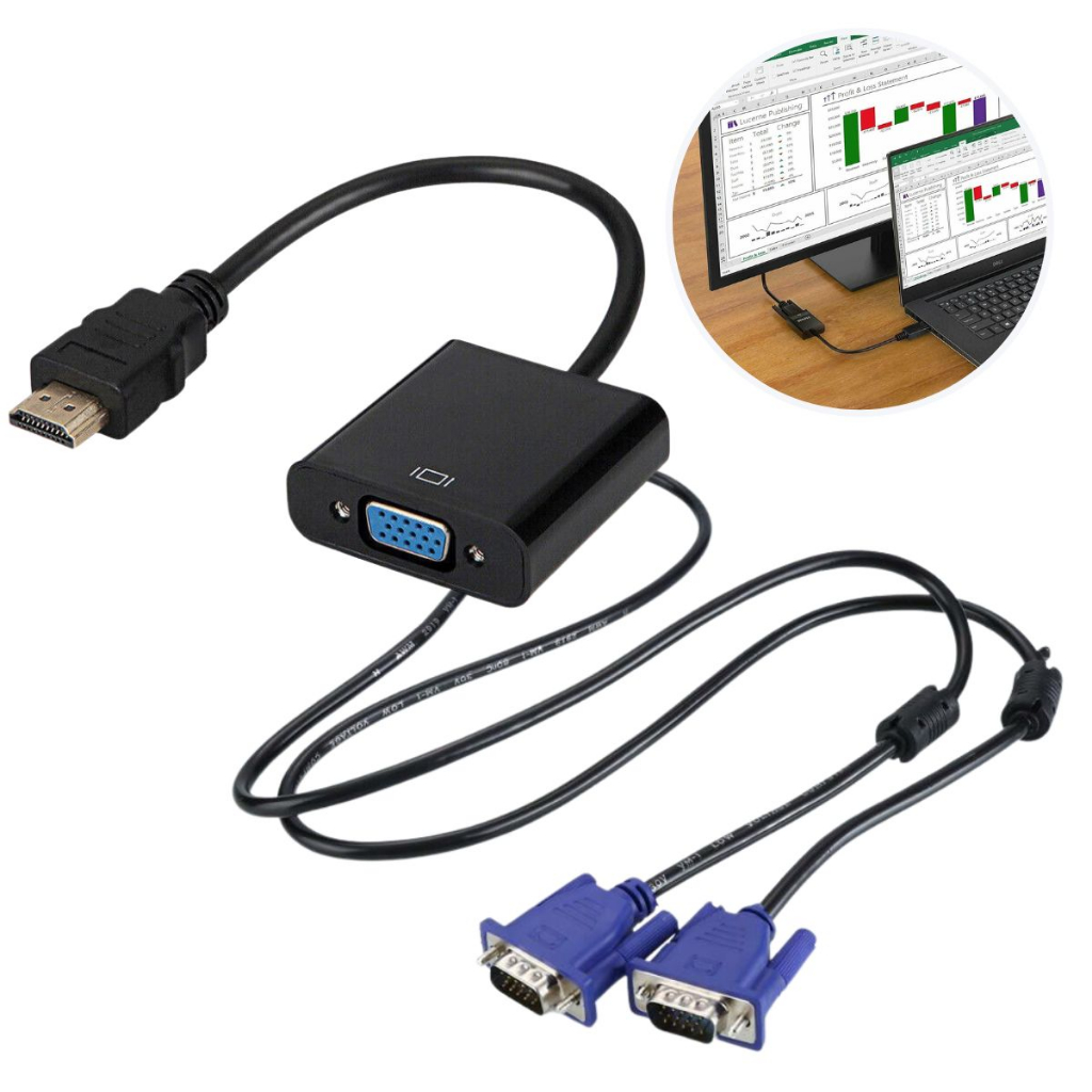 Kit Adaptador Hdmi Vga Ligar Notebook PC Computador Monitor Tv Projetor Cabo Vga Metro