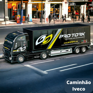 Kit Caminhão Iveco Baú Pro Tork Carreta + Moto de Corrida Pro Tork