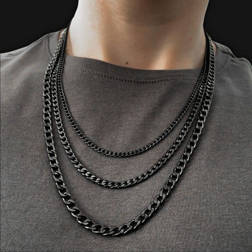 Colar Corrente Grumet Fina 2mm Preta Masculino Aço Inox Não Escurece Preto