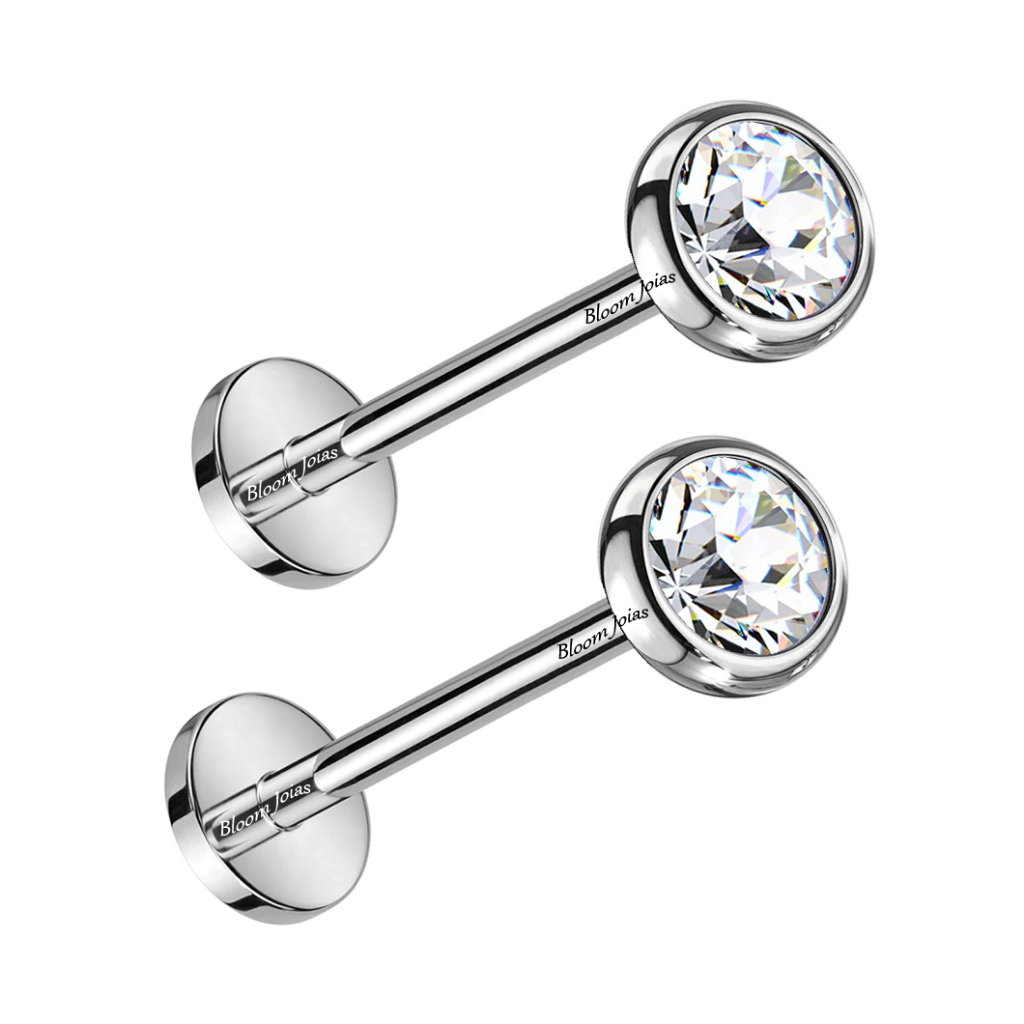 Brincos 100% Titânio com cristal Hipoalergênico Fecho Push Pin - 2 unidades (Par)