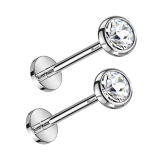 Brincos 100% Titânio com cristal Hipoalergênico Fecho Push Pin - 2 unidades (Par)