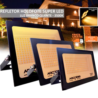 Refletor Holofote LED 50w 100w 200w Branco Quente Amarela 3000K~3500K IP67 Bivolt - A Prova Dagua