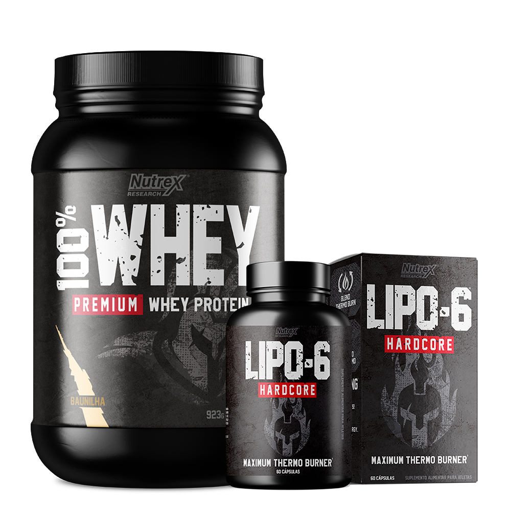 Kit Whey Protein 100% 923g + Termogênico UltraConcentrado Lipo 6 Black Hardcore 60 Cáps – Nutrex