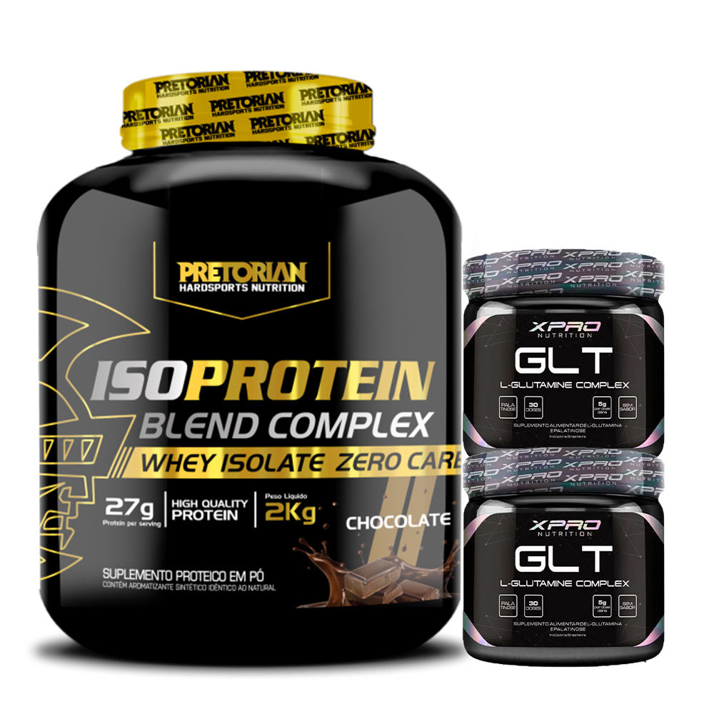 Kit 2x Glutamina GLT Complex 150g – Xpro Nutrition + Whey Protein Iso Blend Complex 2kg – Pretorian