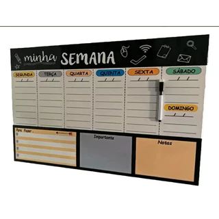 Quadro de Planejamento Mensal e Semanal, Planner, Quadro De Tarefas, Mural de Planejamento, Caneta Com Apagador e Imã 20x30 cm