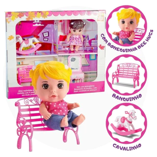 Boneca Bee Hugs Maleta com Acessórios Banquinho em Oferta na Shopee