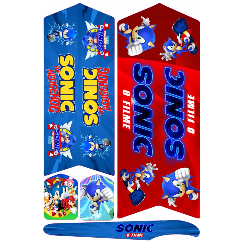 Cartela Adesivo Bicicleta Infantil Sonic Filme The Hedgehog BIke  12/14/16/20 Sonic Ouriço Sega Mega Drive