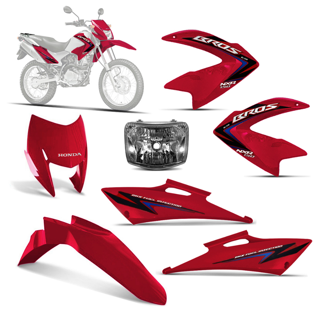 Kit Carenagem + Farol Nxr 150 Bros 2012 Es Vermelha