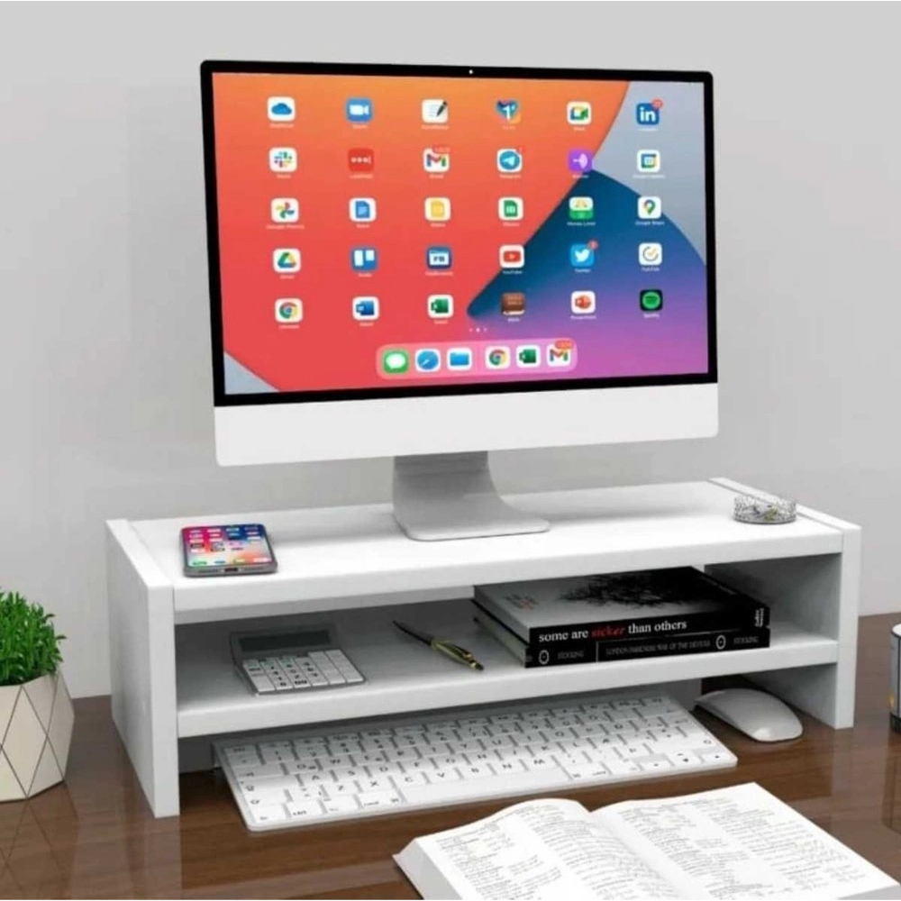 Suporte para Monitor MDF 53cm Duplo Mesa Notebook Tv Home Office Base ...