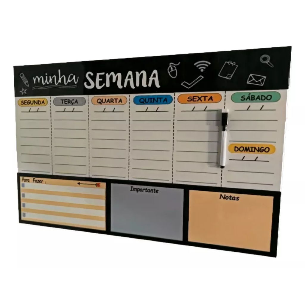 Quadro organizador semanal lousa lembretes e avisos 30X40 + Caneta magnetica