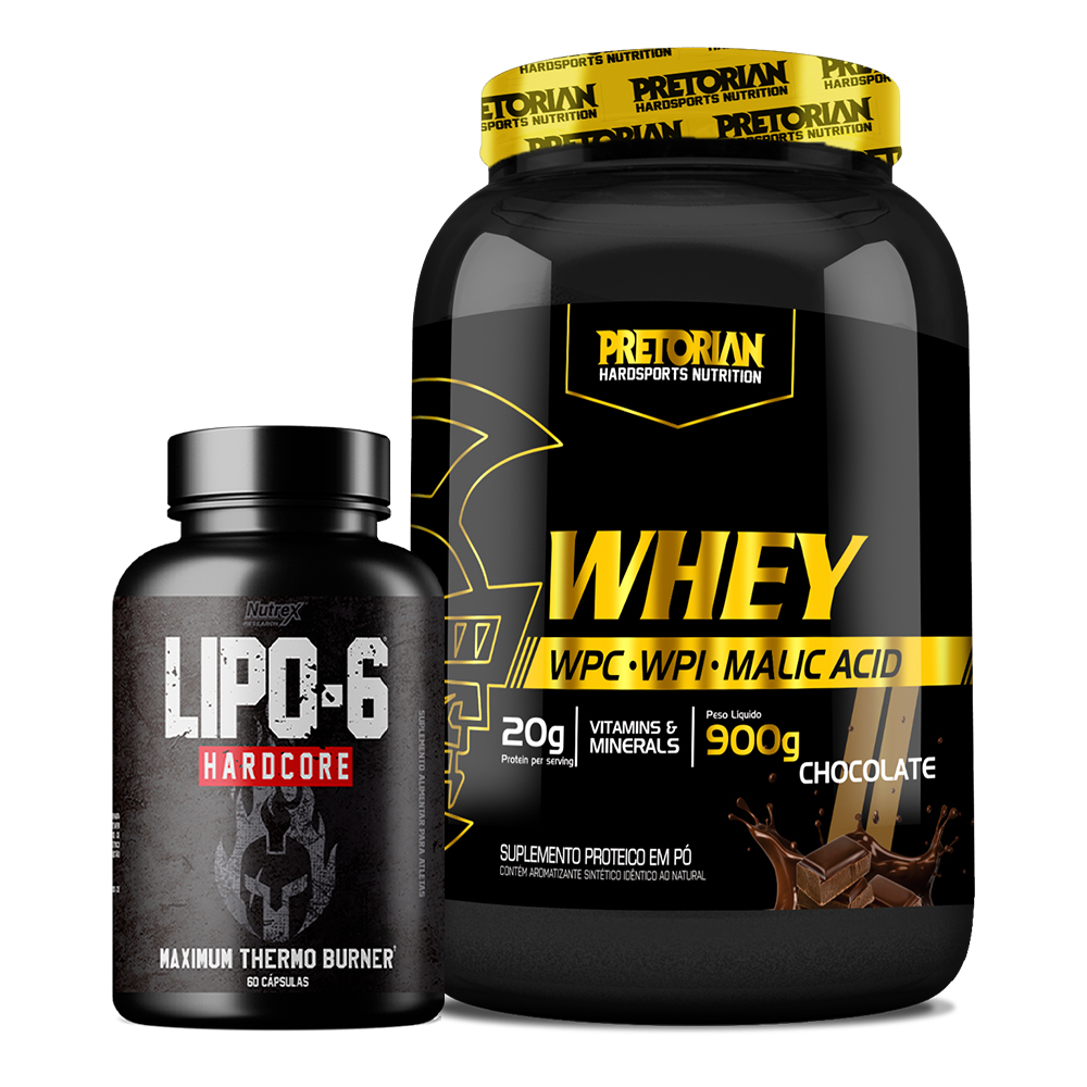 Kit Termogênico Lipo 6 Black – Nutrex + Whey Protein Isolado + WPC 900g – Pretorian