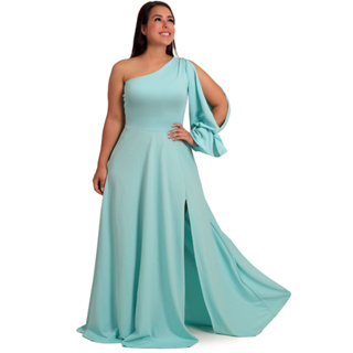 Vestido Longo De Festa Plus Size Ombro Único Com Fenda Ps49
