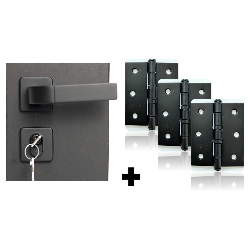 Kit Fechadura Externa Modena Preto+ Dobradiça C/anel Preto