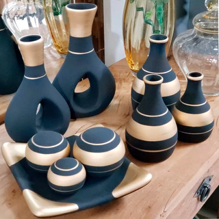 Conjunto 9 Peças Jogo cerâmica Kit Trio Vasos rosa Ceramica Enfeite Decorativo Centro De Mesa Sala enfeite rack centro de mesa banheiro Garrafas Estilizadas Em Cerâmica Decoração para sala de estar jarro combina com suas plantas e flores