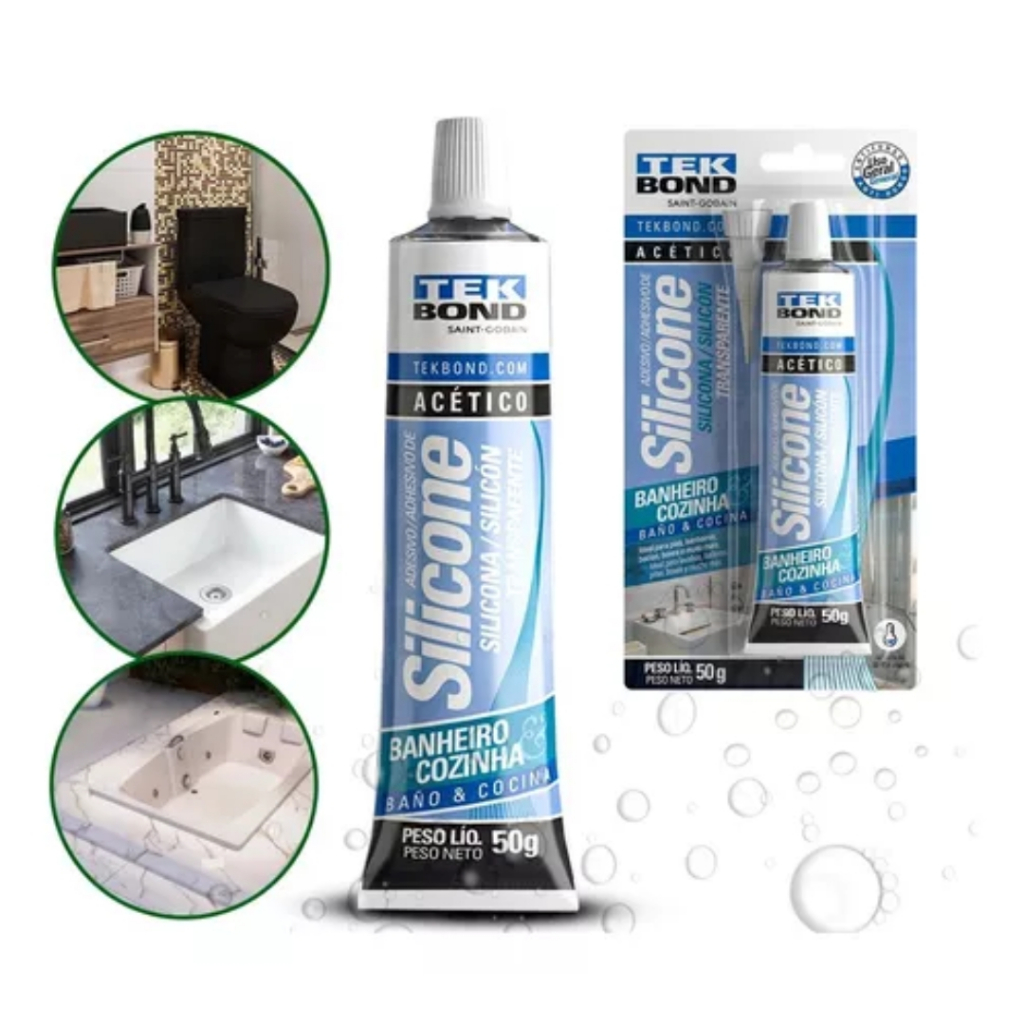 Silicone Acético Vedação Banheiro Box Cozinha Transparente 50g TekBond ...