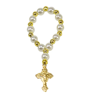 50 Mini Terço perolas artesanal com pingente CRUZ ou NOSSA SENHORA APARECIDA