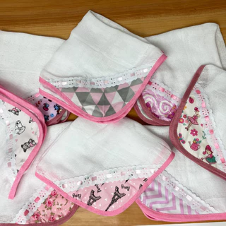 Kit 5 Fraldinhas Fralda Paninho Toalha de Boca Para Bebê Enxoval Menina Rosa