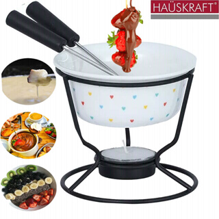 Kit Aparelho De Fondue em Cerâmica Conjunto 5 Peças Linha Love Da Hauskraft Antiaderente Chocolate Inverno Namorados