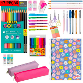 Kit Completo Material Escolar Ensino Fundamental 47 Peças - Feminino ou Masculino