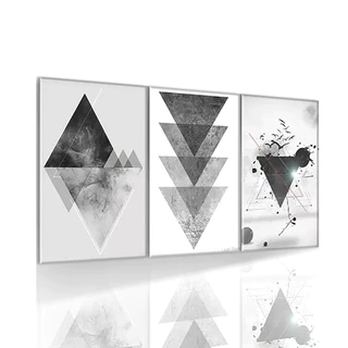 Kit 3 Quadros Placas Decorativas Trio Grande Triângulo Minimalista Figura Geométrica 120x60cm Para Sala Quarto Cozinha Escritório