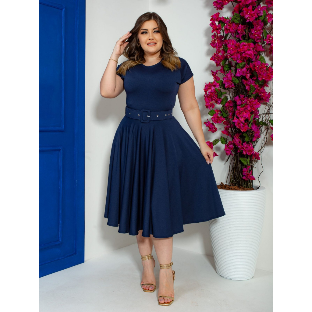 Vestido Midi Boneca Godê Evangelico Feminino Rodado Suplex Digital Plus Size