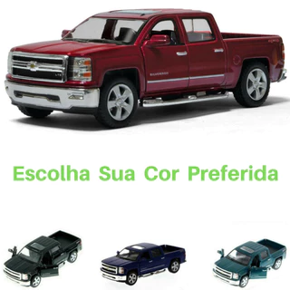 Carrinho de Coleção de Ferro Chevrolet Silverado Cabine Dupla Ano 2014 Caminhonete Pickup 4x4 Kinsmart 1/46