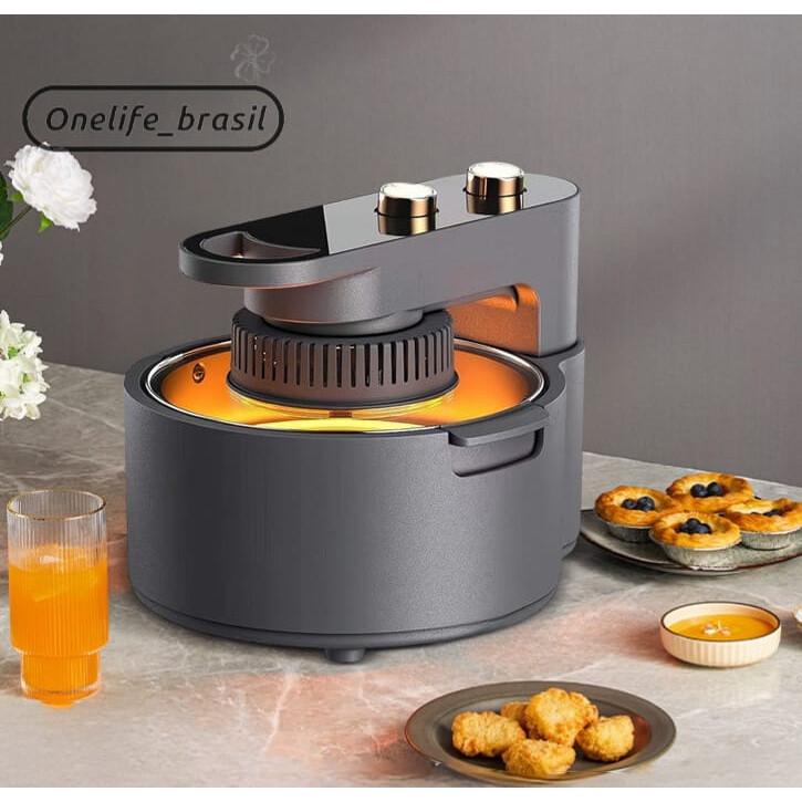 Air Fryer Rotativa Visual 10L Fritadeira Elétrica de Grande Capacidade Forno Temperatura 50-200 ° C Timer Controle 1H Multifunções Air Fryer 360 °