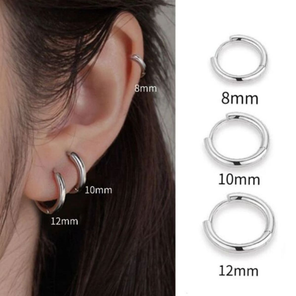 Par De Brinco Mini Argola Prata 8mm/ 10mm/ 12mm