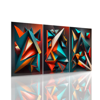 Kit 3 Quadros Placas Decorativas Trio Grande Geométrico Abstrato Lux 120x60cm Para Sala Quarto Cozinha Escritório
