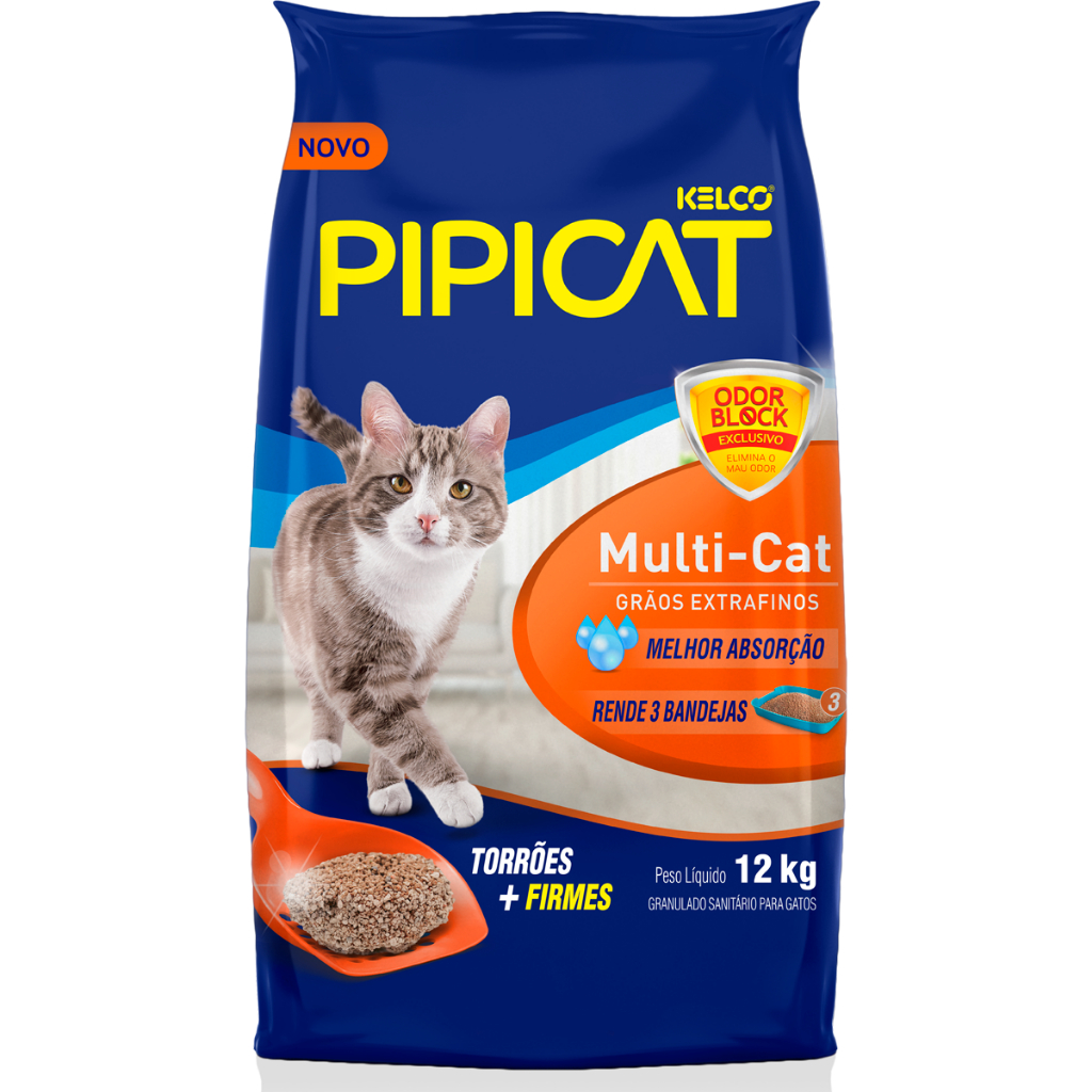 Areia Higiênica Pipicat Multi-Cat Odor Block 12kg