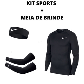 Kit esporte com camisa térmica proteção uv segunda pele + faixa de cabelo esportiva + manguito proteção uv