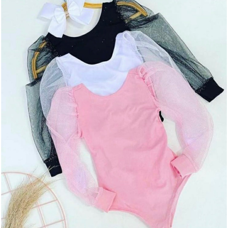 bory infantil com manga de tule brilhante (2 ao 10)