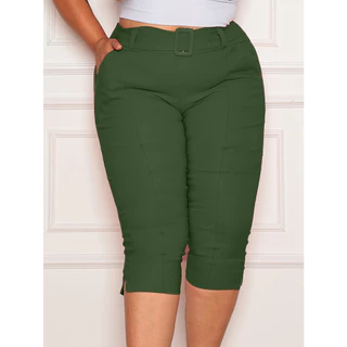 Calça Capri Feminina Detalhe Linha Plus Size 46 ao 52 Cinto Forrado