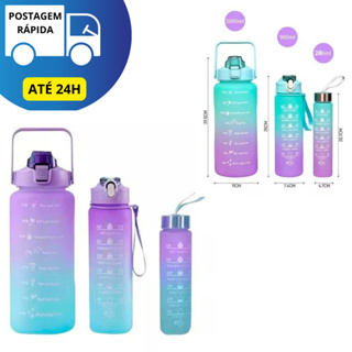 Garrafa De Água Motivacional De Grande Capacidade 500 ML 900 ML E 2 Litros Portátil ou Kit Com 3 garrafas
