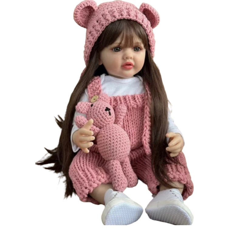 Boneca Bebe Reborn realista cabelos grandes 55 cm corpo silicone com ...